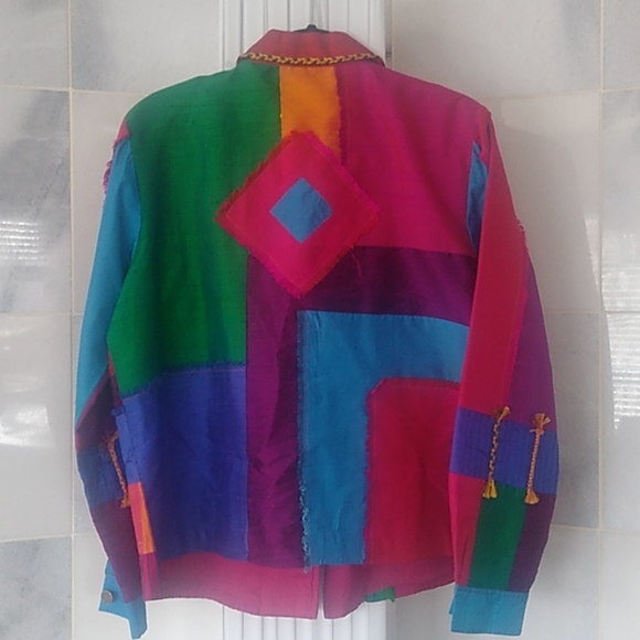 Coldwater Creek Jacket Large Red pink Blue Silk - Picture 9 of 10